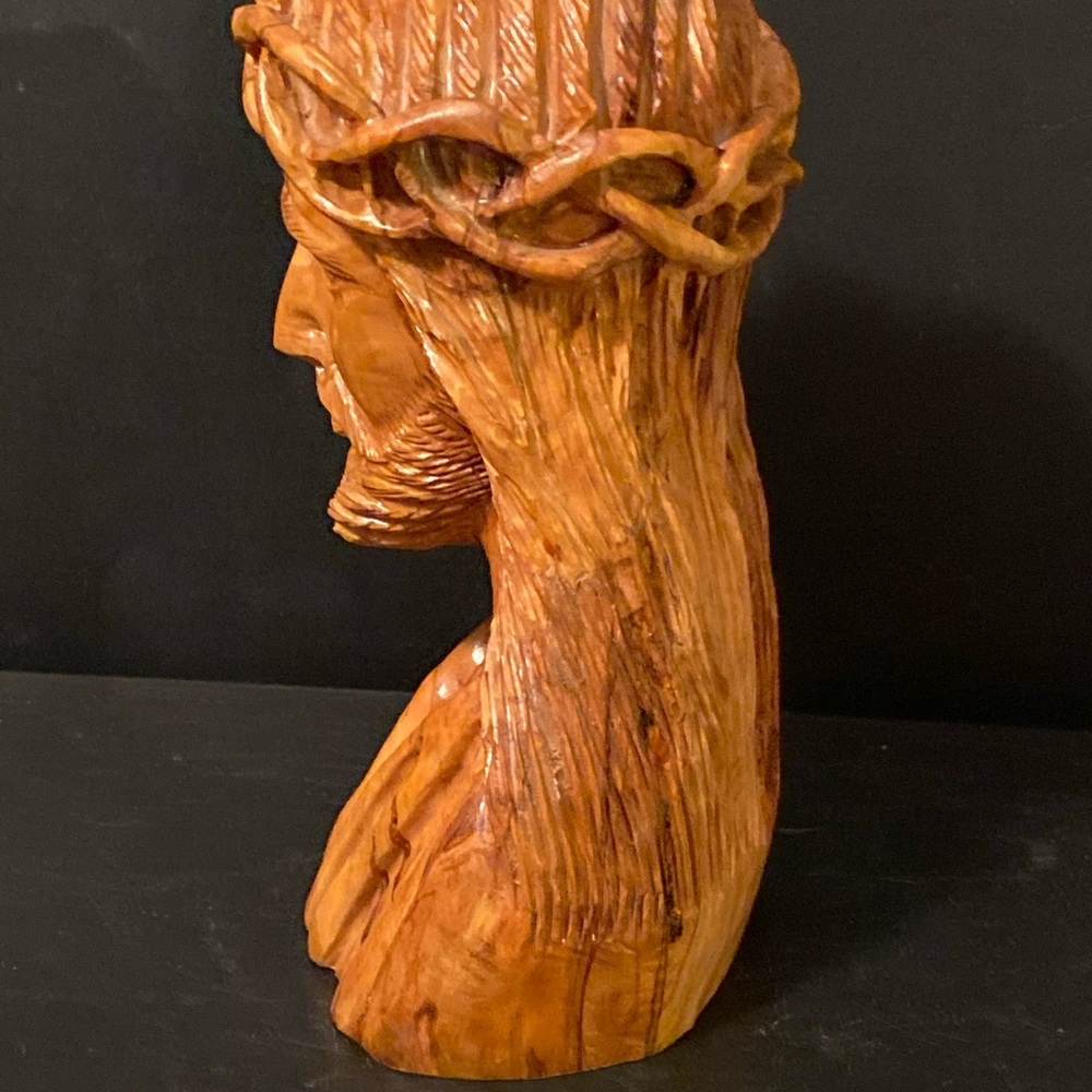 Vintage Hand Carved Wood Folk Art Religious Jesus Christ Sculpture Statue Bust - Picture 5 of 7